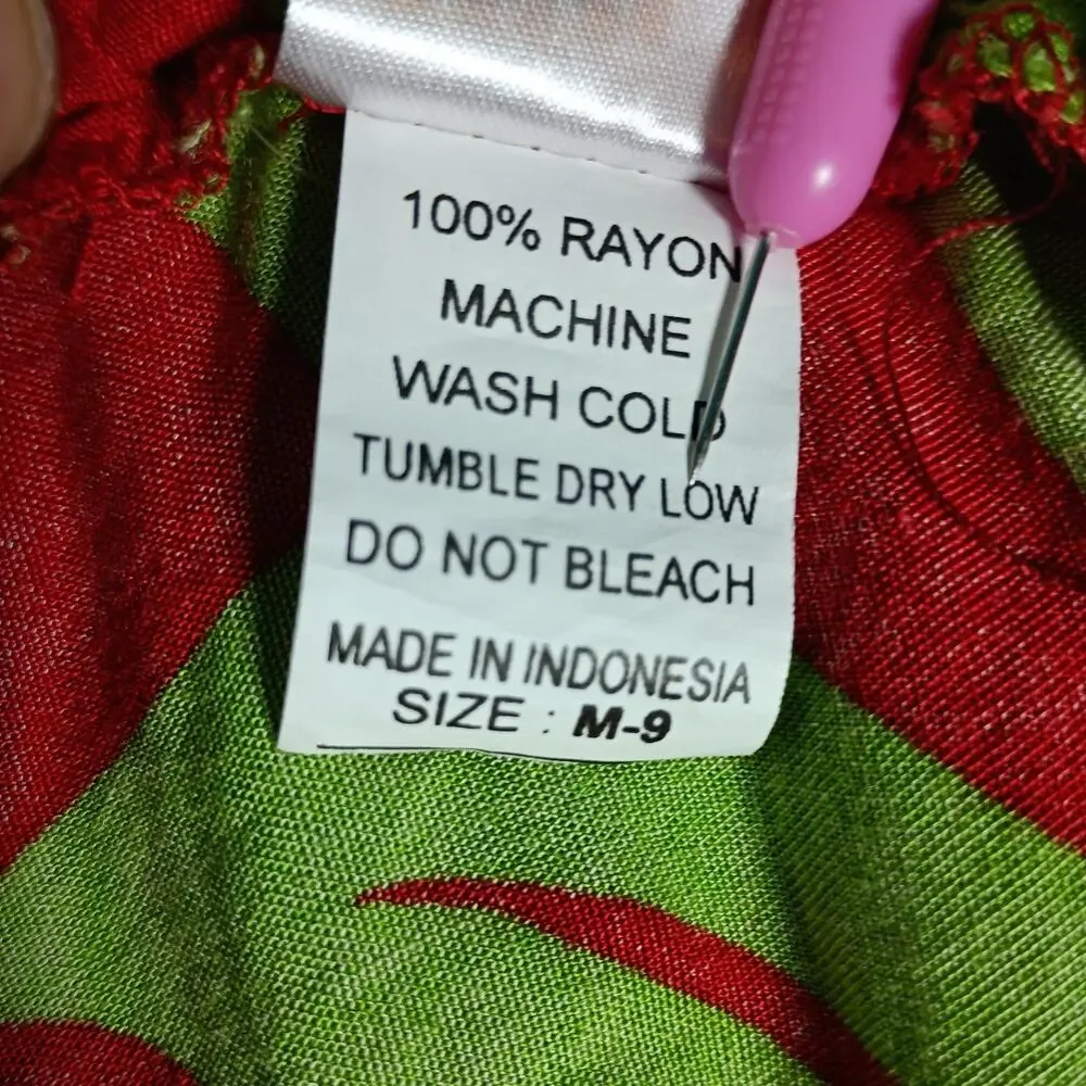 Hula Bay Jumpsuit Womens Medium Red Green Strapless Wide Leg Tropical Leaf Tiki - Picture 6 of 16